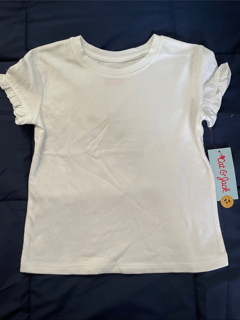 Cat & Jack White Short Sleeve Ruffle Tee girls 4/5